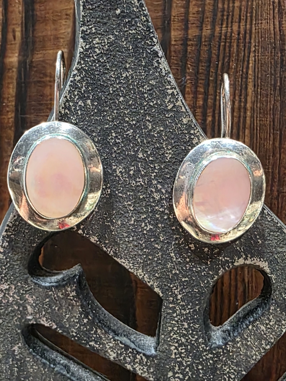 Vintage Sterling Silver 925 Pink Mother of Pearl Oval Dangle Earrings